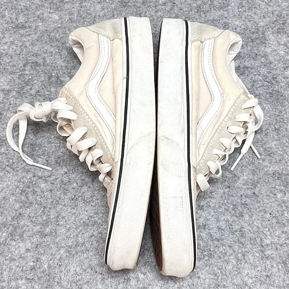 Vans Old Skool‎ Low Top Sneakers Cream Tan Suede Canvas Retro Men 5.5 Women 7